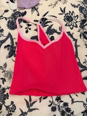 Free People Pink Ribbed V-Neck Tank Top